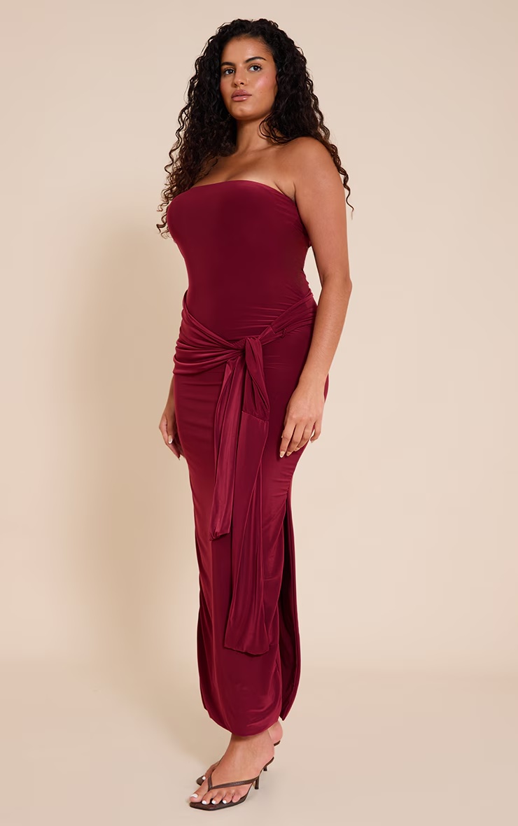 Plus Burgundy Tie Detail Bandeau Soft Touch Maxi Dress 6 Plus Burgundy Tie Detail Bandeau Soft Touch Maxi Dress
