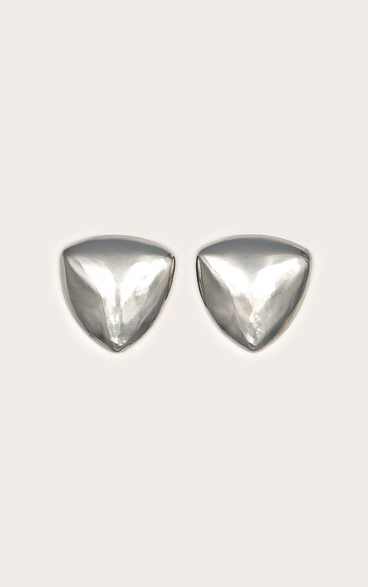 Silver Bevelled Triangle Chunky Statement Stud Earrings