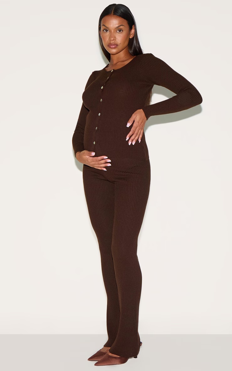 Maternity Chocolate Rib Knit Flare Trousers