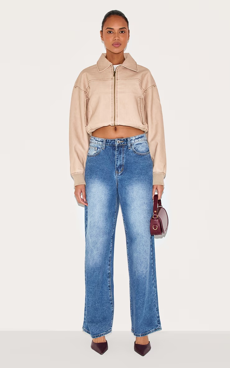 Cream Bleach Detail Faux Leather Cropped Bomber 6 Cream Bleach Detail Faux Leather Cropped Bomber