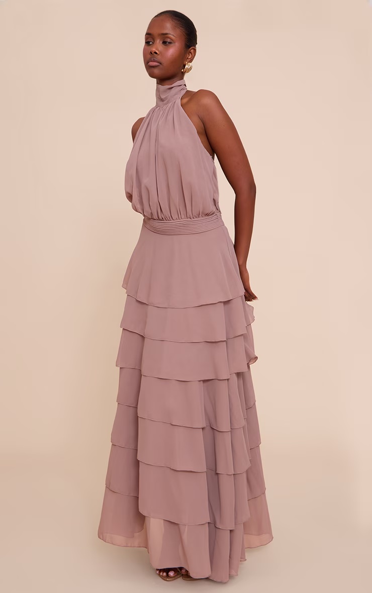 Taupe Chiffon Tiered Maxi Dress 3 Taupe Chiffon Tiered Maxi Dress