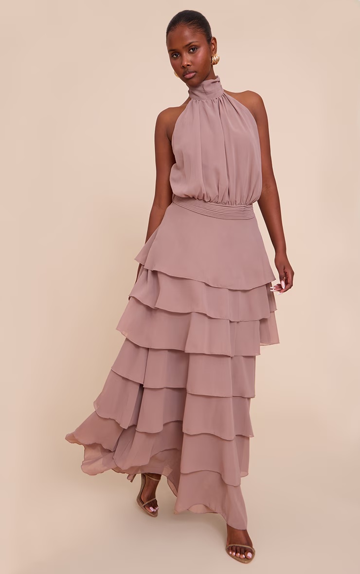 Taupe Chiffon Tiered Maxi Dress 4 Taupe Chiffon Tiered Maxi Dress