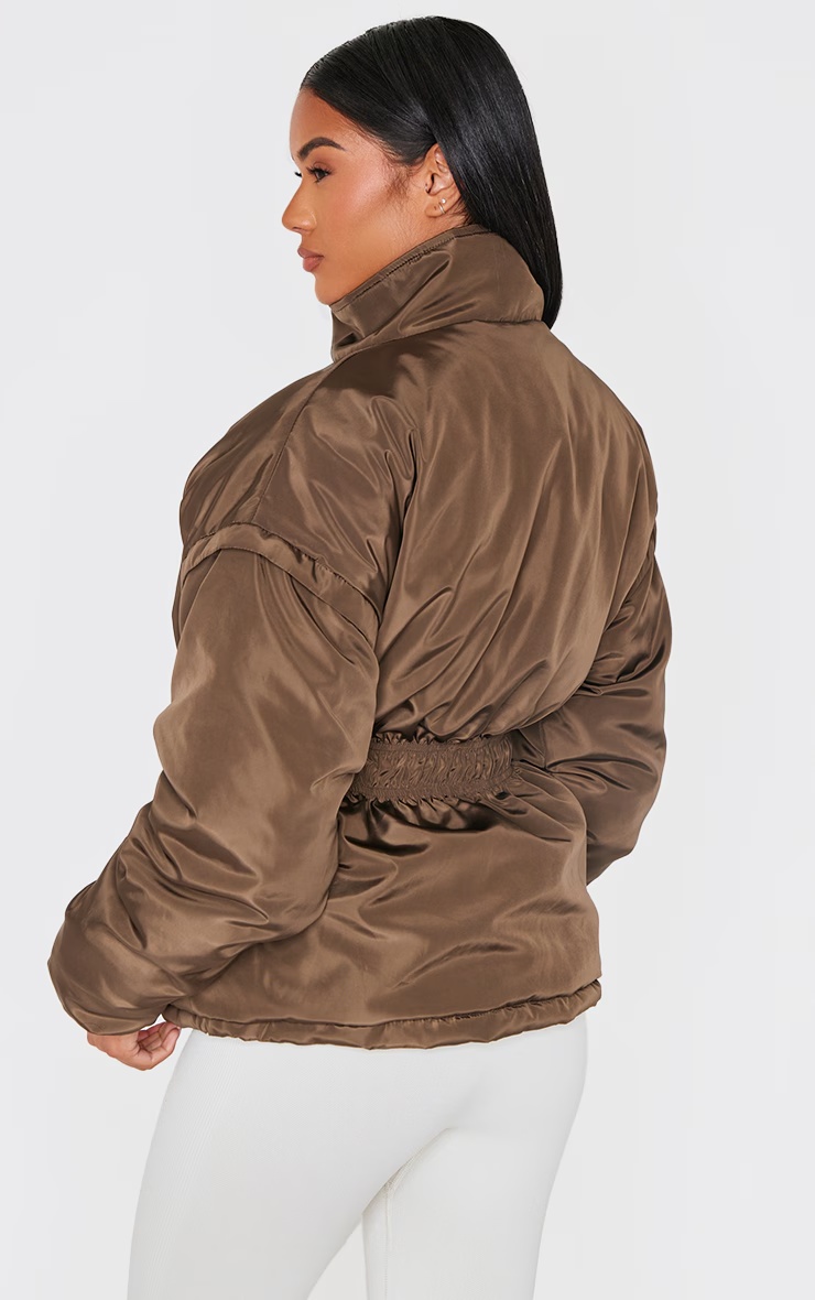 Olive Cinched Waist Padded Jacket 2 Olive Cinched Waist Padded Jacket