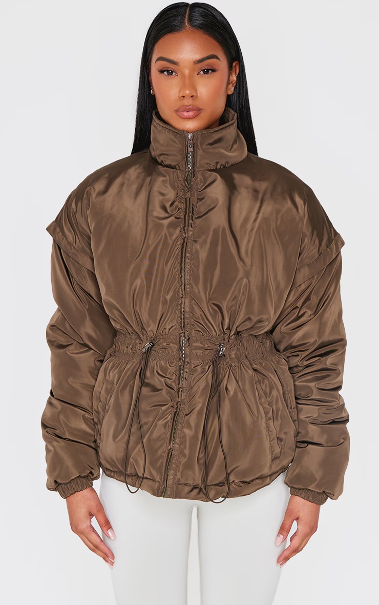 Olive Cinched Waist Padded Jacket 4 Olive Cinched Waist Padded Jacket