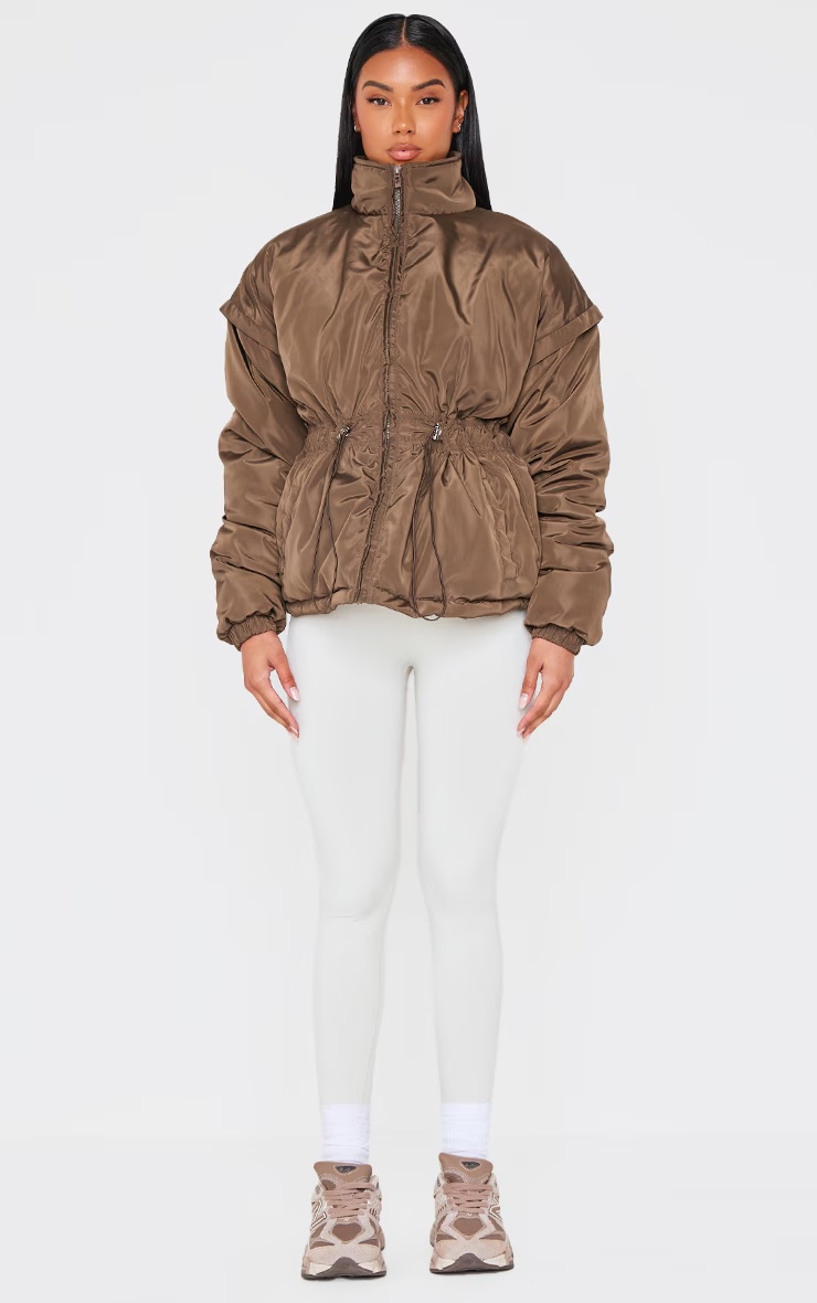 Olive Cinched Waist Padded Jacket 6 Olive Cinched Waist Padded Jacket