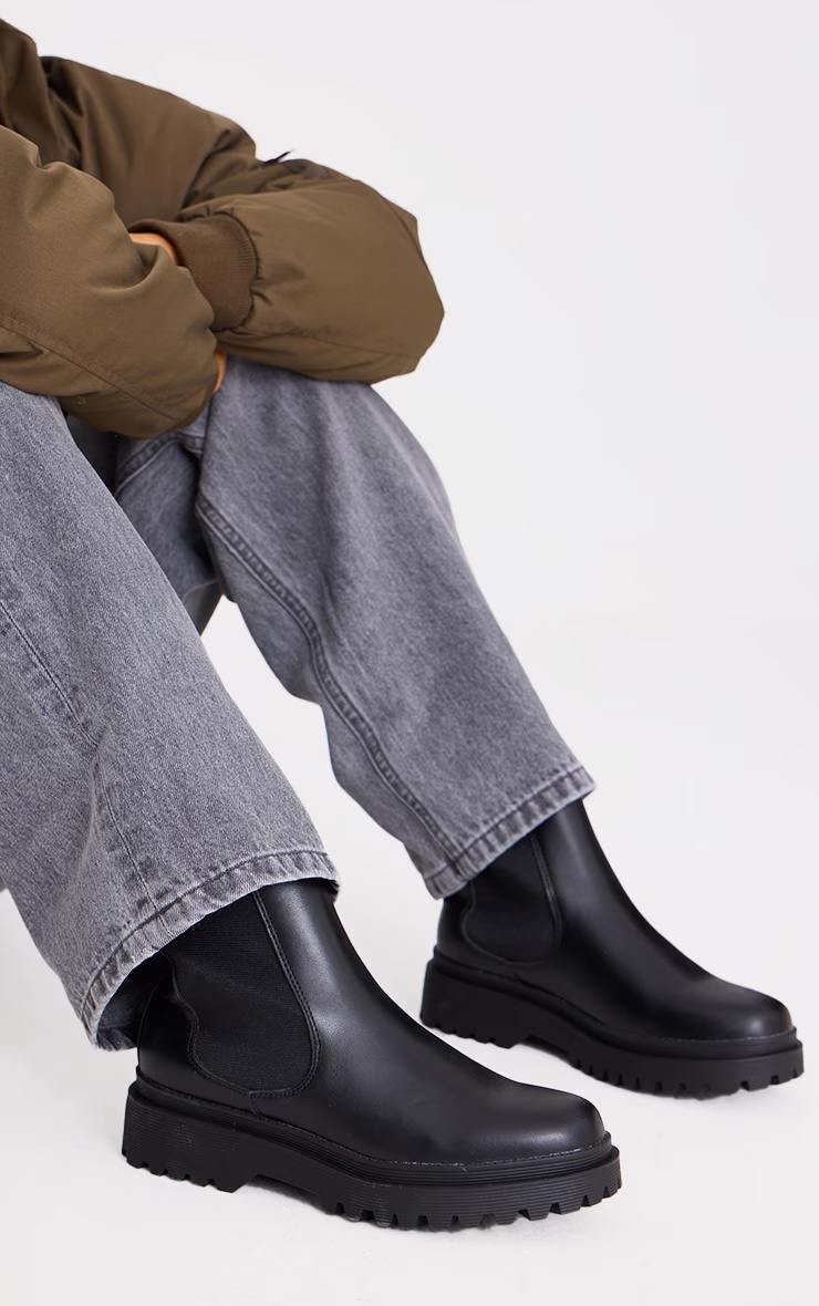 Black Pu Round Toe Chelsea Ankle Boots