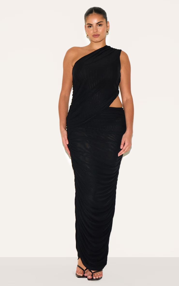 Plus Black One Shoulder Ruched Maxi Dress 1 Plus Black One Shoulder Ruched Maxi Dress