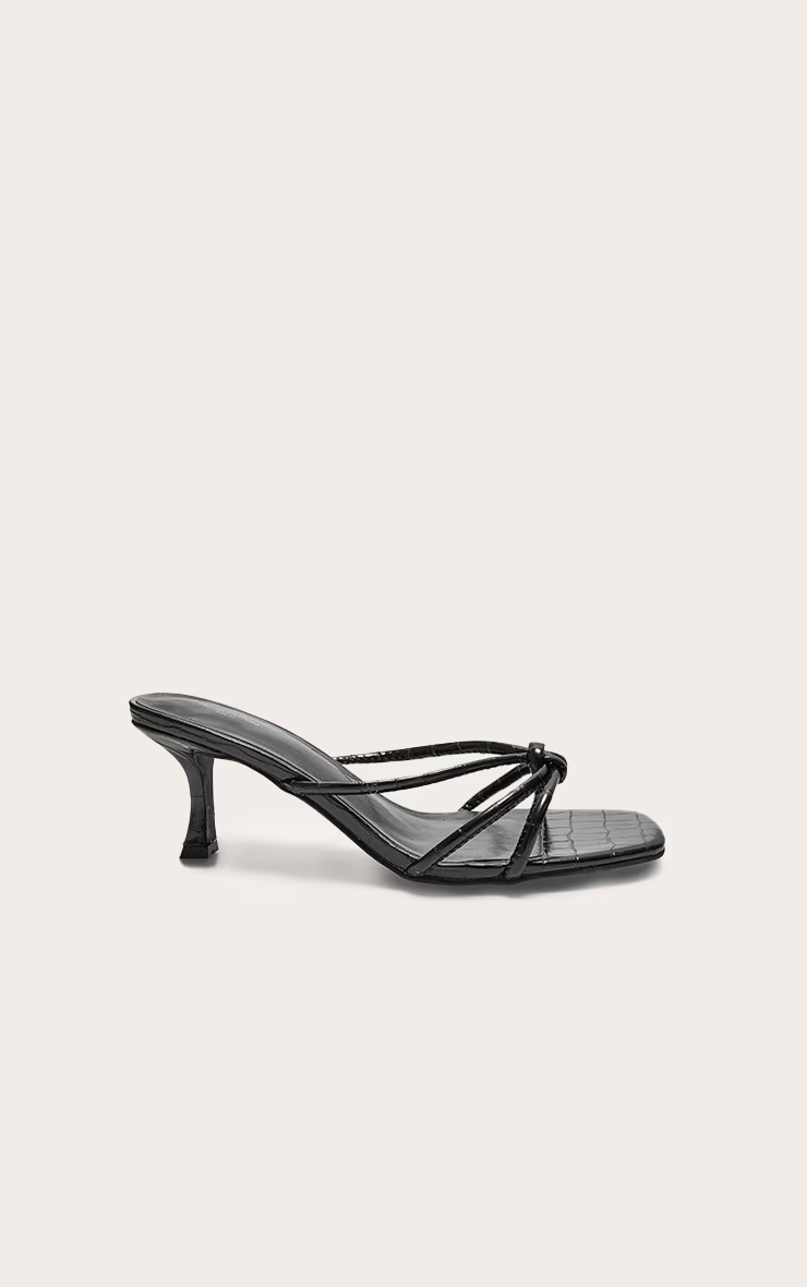 Black Wide Fit Croc PU Square Toe Knotted Heeled Mules 1 Black Wide Fit Croc PU Square Toe Knotted Heeled Mules
