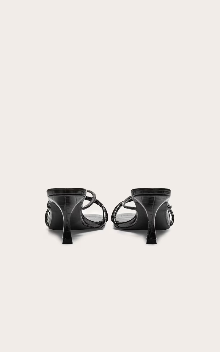 Black Wide Fit Croc PU Square Toe Knotted Heeled Mules 3 Black Wide Fit Croc PU Square Toe Knotted Heeled Mules