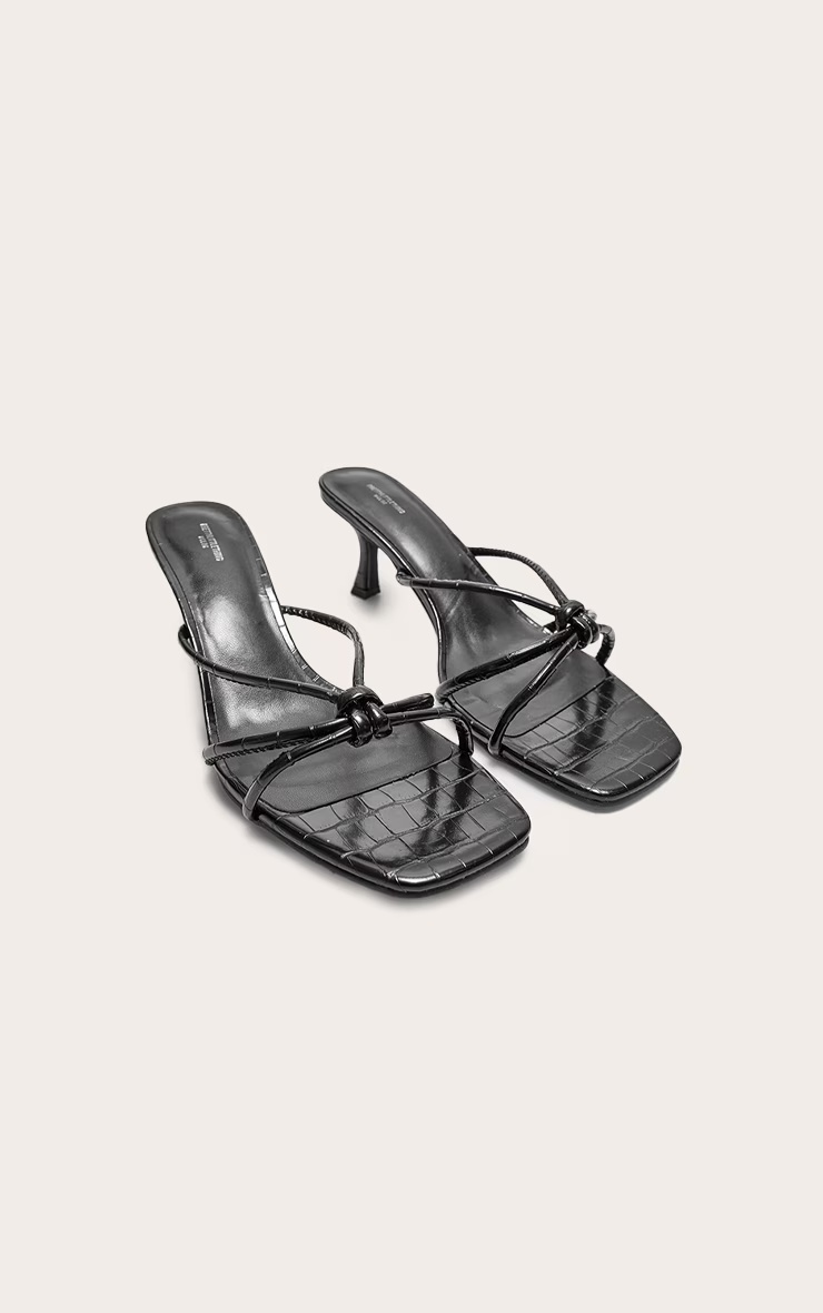 Black Wide Fit Croc PU Square Toe Knotted Heeled Mules 5 Black Wide Fit Croc PU Square Toe Knotted Heeled Mules