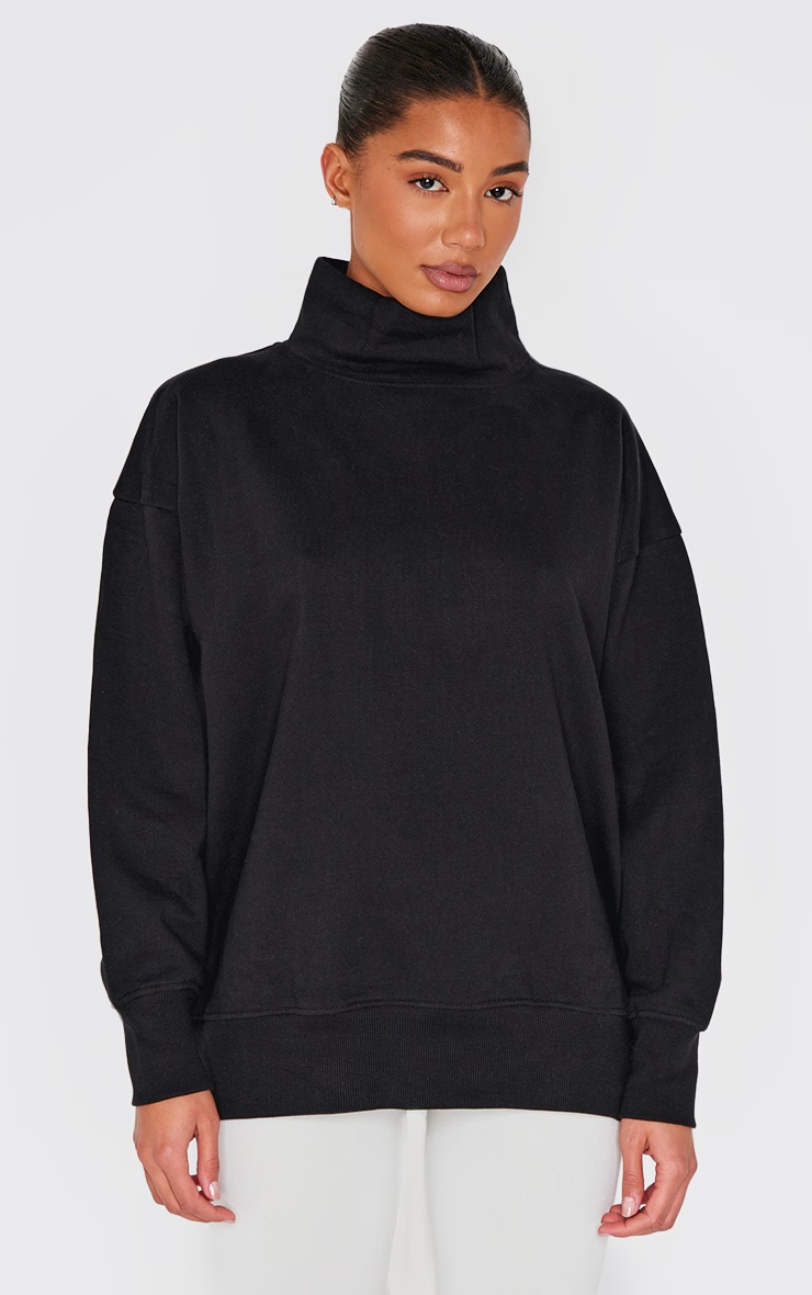 Black Premium Fleeceback Oversized High Neck Sweatshirt