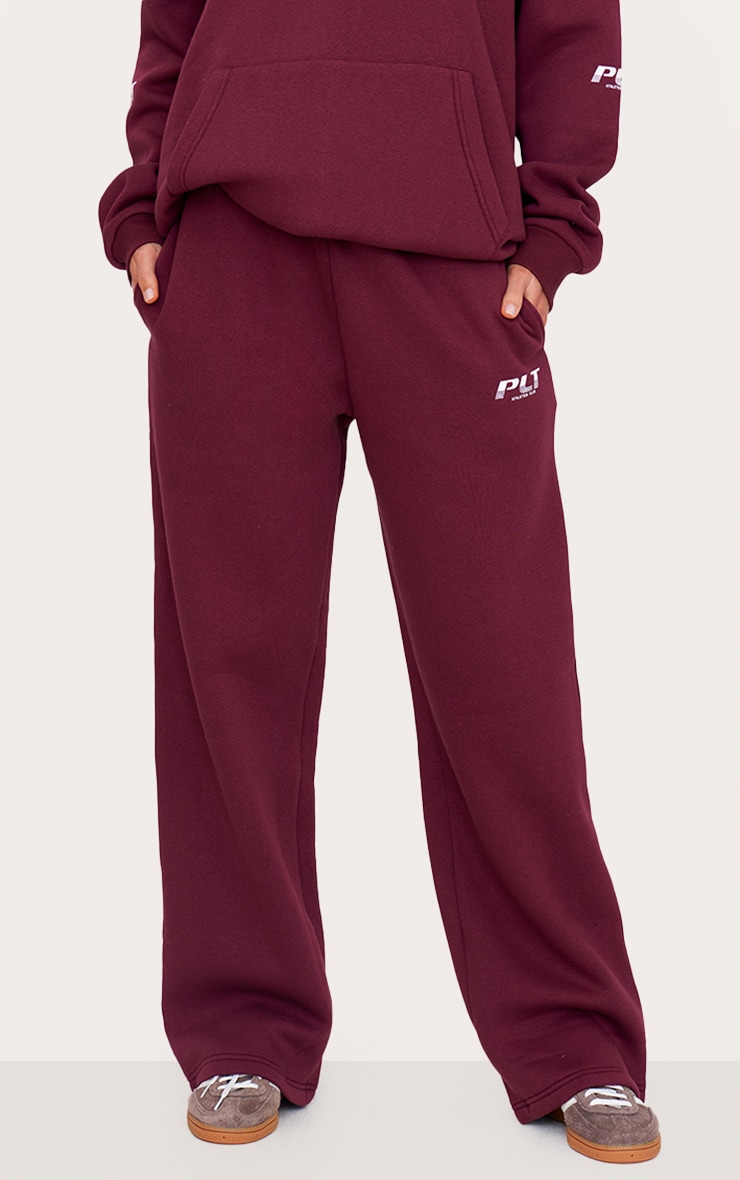 PRETTYLITTLETHING Tall Burgundy Logo Printed Wide Leg Joggers 5 PRETTYLITTLETHING Tall Burgundy Logo Printed Wide Leg Joggers