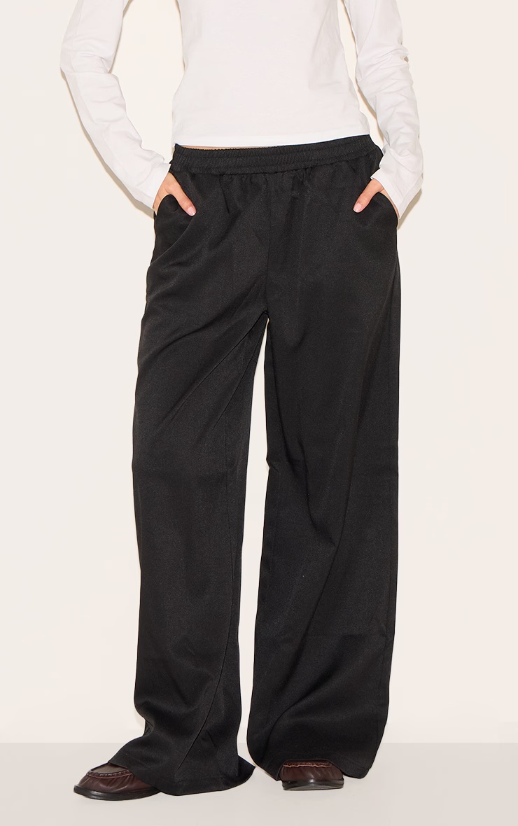 Black Woven Elasticated Waist Wide Leg Trousers