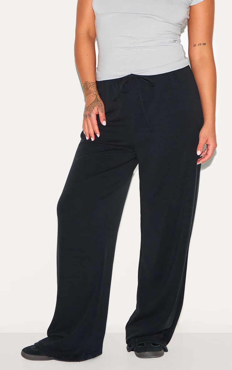 Plus Black Premium Soft Touch Low Rise Drawstring Straight Leg Trousers 1 Plus Black Premium Soft Touch Low Rise Drawstring Straight Leg Trousers