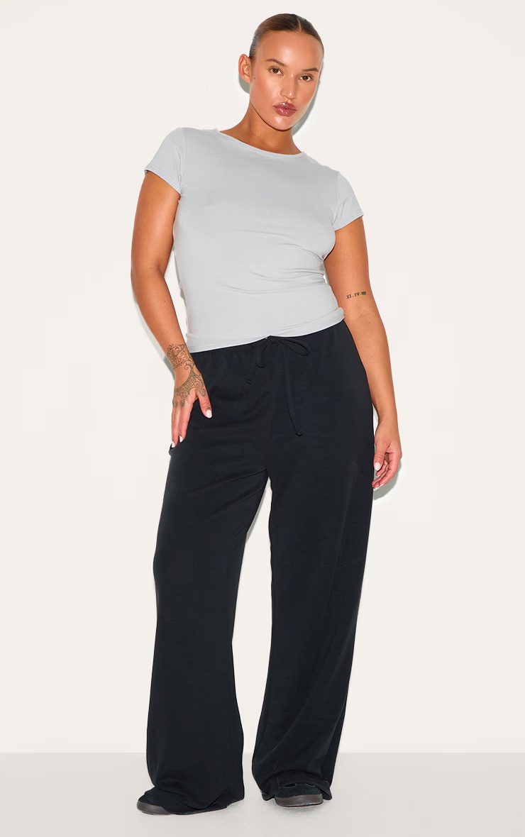 Plus Black Premium Soft Touch Low Rise Drawstring Straight Leg Trousers 2 Plus Black Premium Soft Touch Low Rise Drawstring Straight Leg Trousers