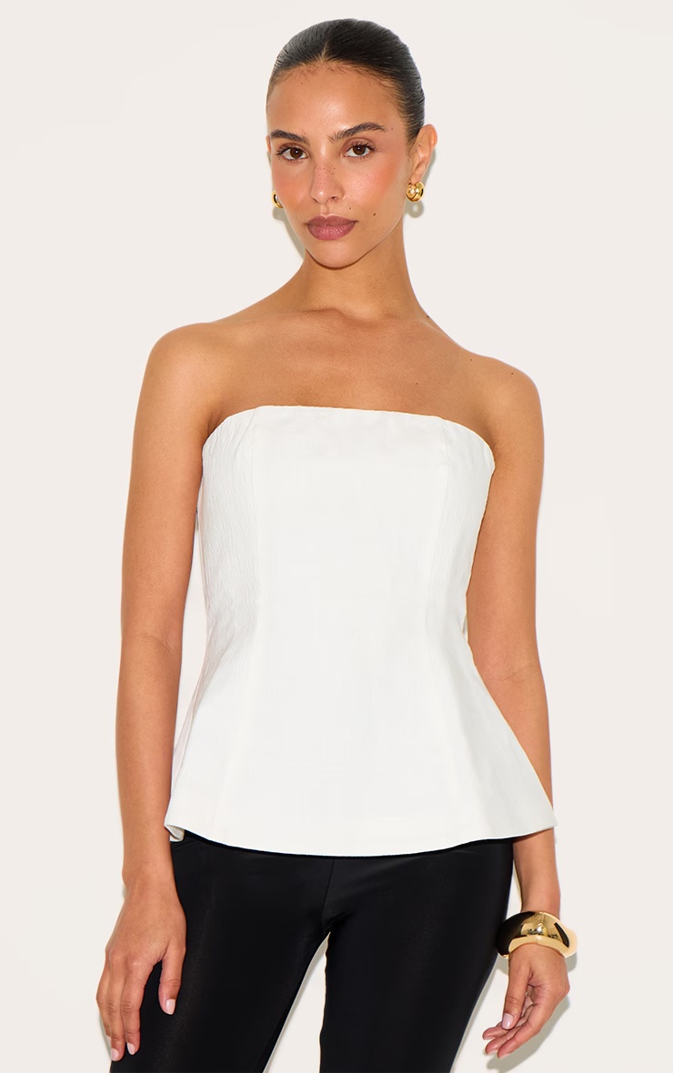 Petite White Bandeau Peplum Structured Long Top 1 Petite White Bandeau Peplum Structured Long Top