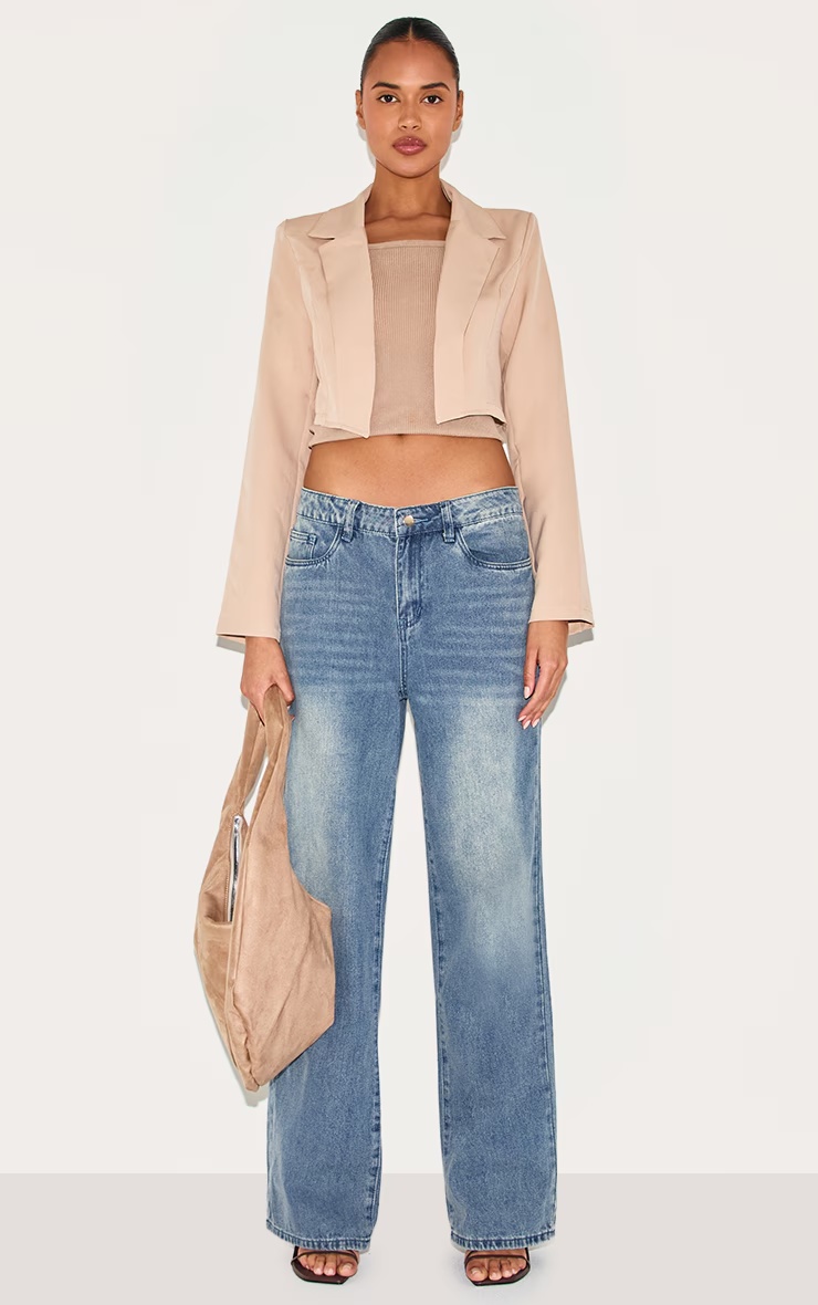 Stone Basic Woven Seam Detail Cropped Blazer 3 Stone Basic Woven Seam Detail Cropped Blazer