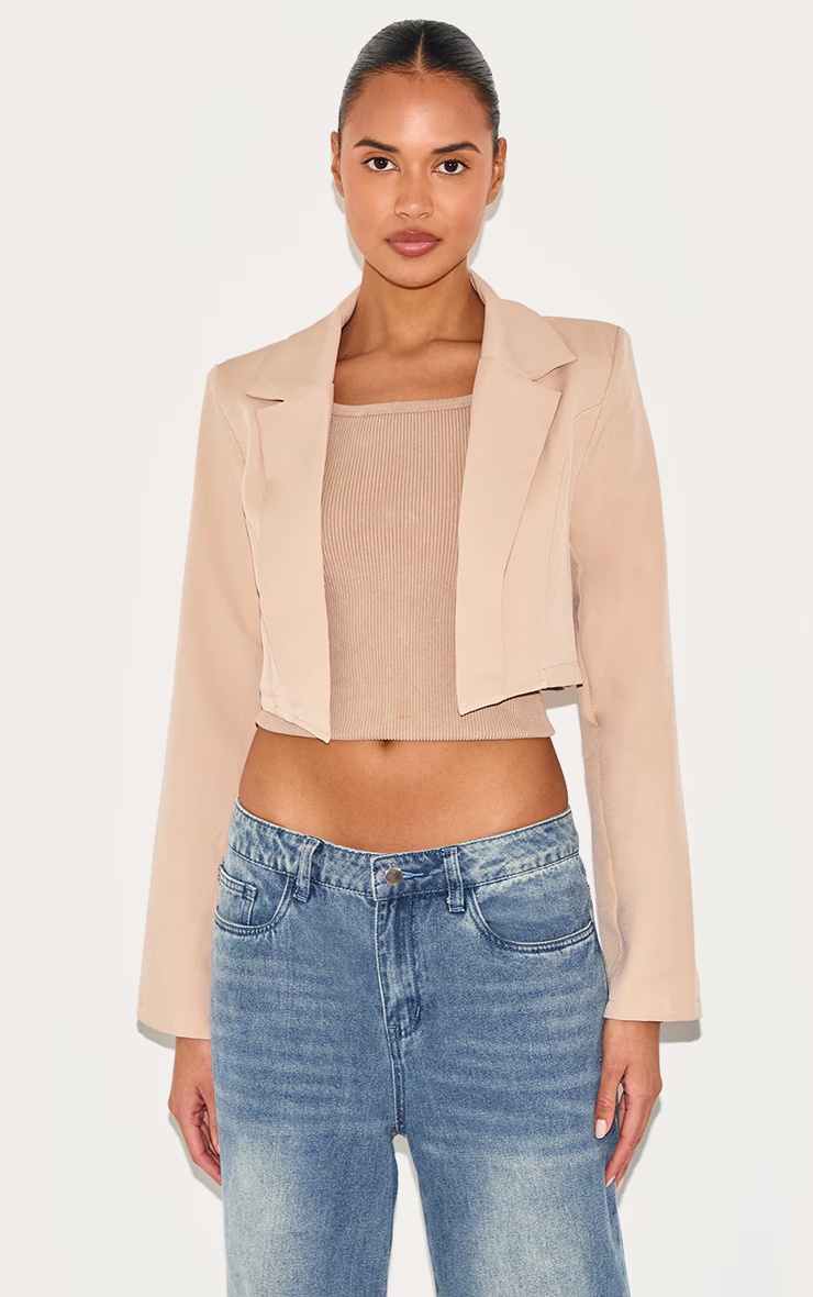 Stone Basic Woven Seam Detail Cropped Blazer 4 Stone Basic Woven Seam Detail Cropped Blazer