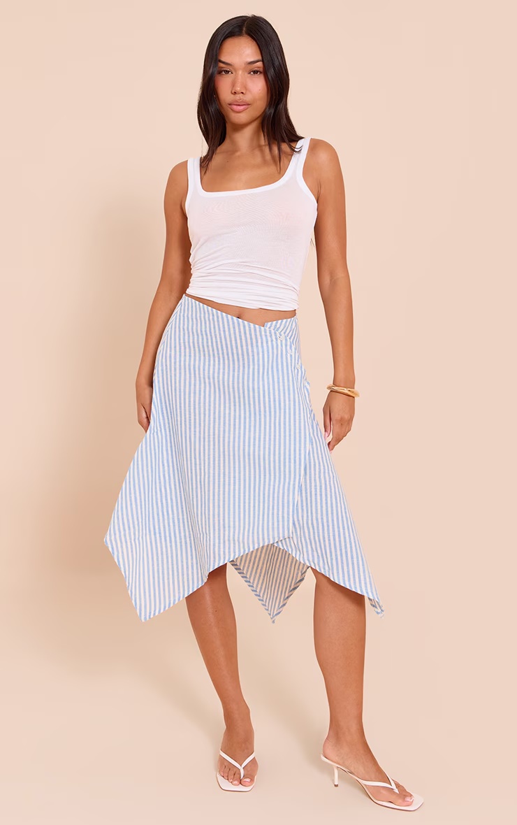 Blue Stripe Split Hem Hanky Hem Midi Skirt 1 Blue Stripe Split Hem Hanky Hem Midi Skirt