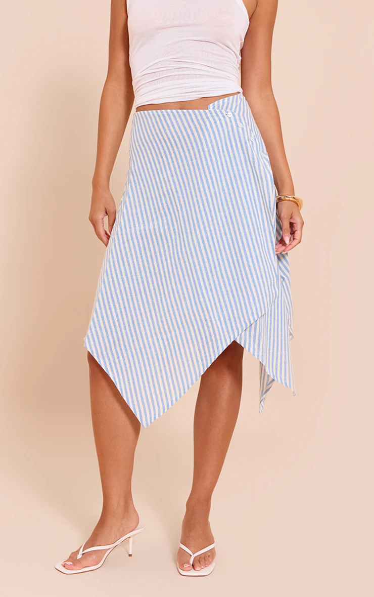 Blue Stripe Split Hem Hanky Hem Midi Skirt 2 Blue Stripe Split Hem Hanky Hem Midi Skirt