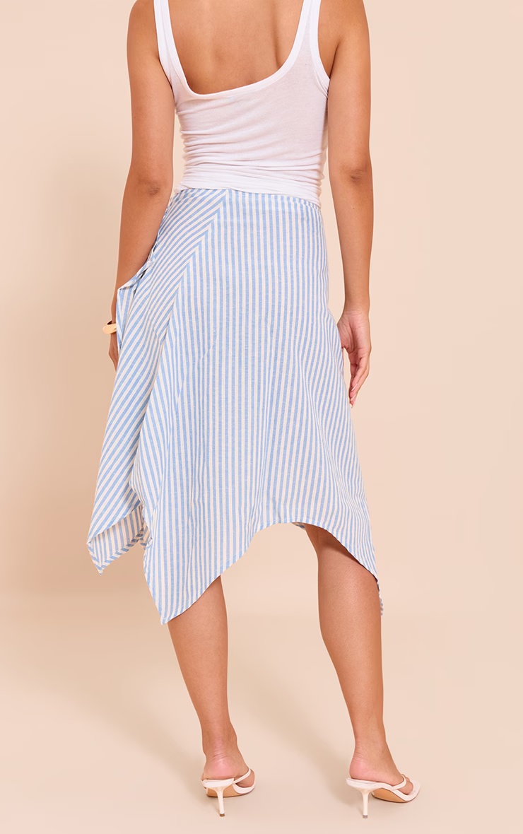 Blue Stripe Split Hem Hanky Hem Midi Skirt 3 Blue Stripe Split Hem Hanky Hem Midi Skirt