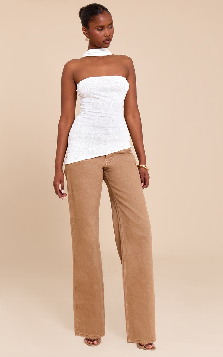 Cream Crinkle Mesh Scarf Detail Asymmetric Long Top 3 Cream Crinkle Mesh Scarf Detail Asymmetric Long Top