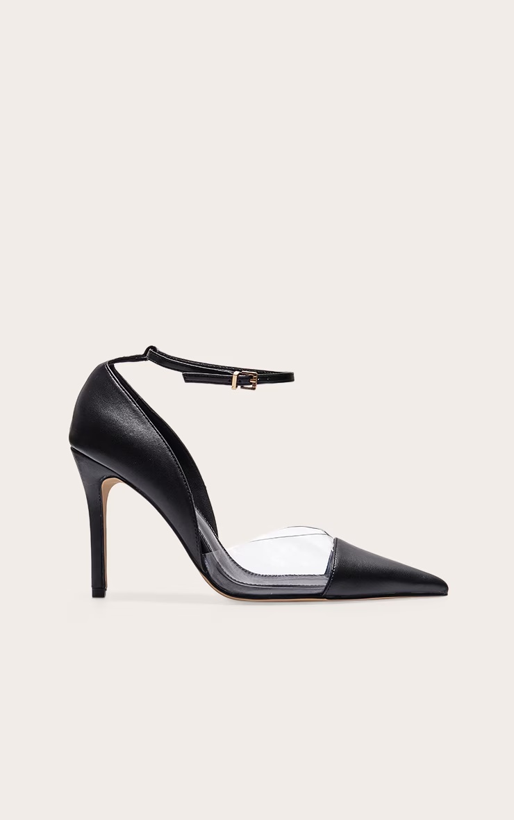Black Pu Point Toe Perspex High Heel Courts