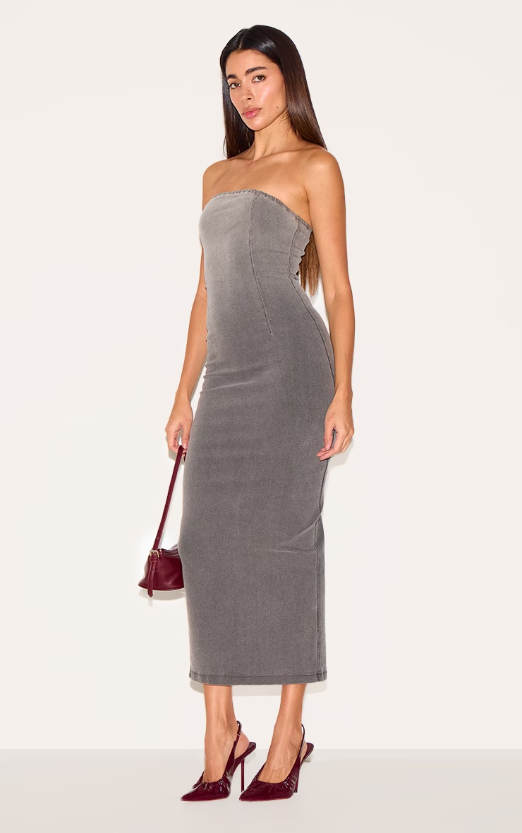 Grey Ombre Stretch Denim Strapless Midaxi Dress 3 Grey Ombre Stretch Denim Strapless Midaxi Dress