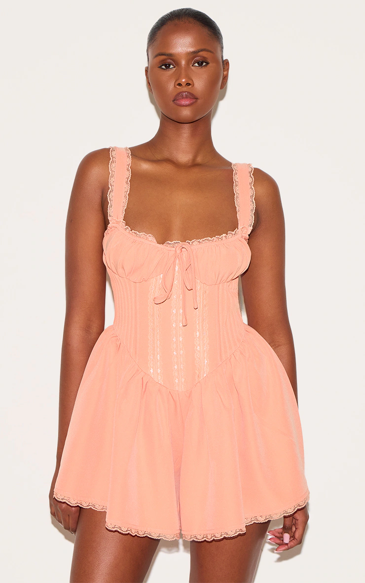 Apricot Woven Lace Detail Strappy Playsuit 1 Apricot Woven Lace Detail Strappy Playsuit