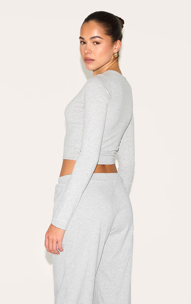 Ash Grey Cotton Jersey Long Sleeve Crew Neck Top 2 Ash Grey Cotton Jersey Long Sleeve Crew Neck Top