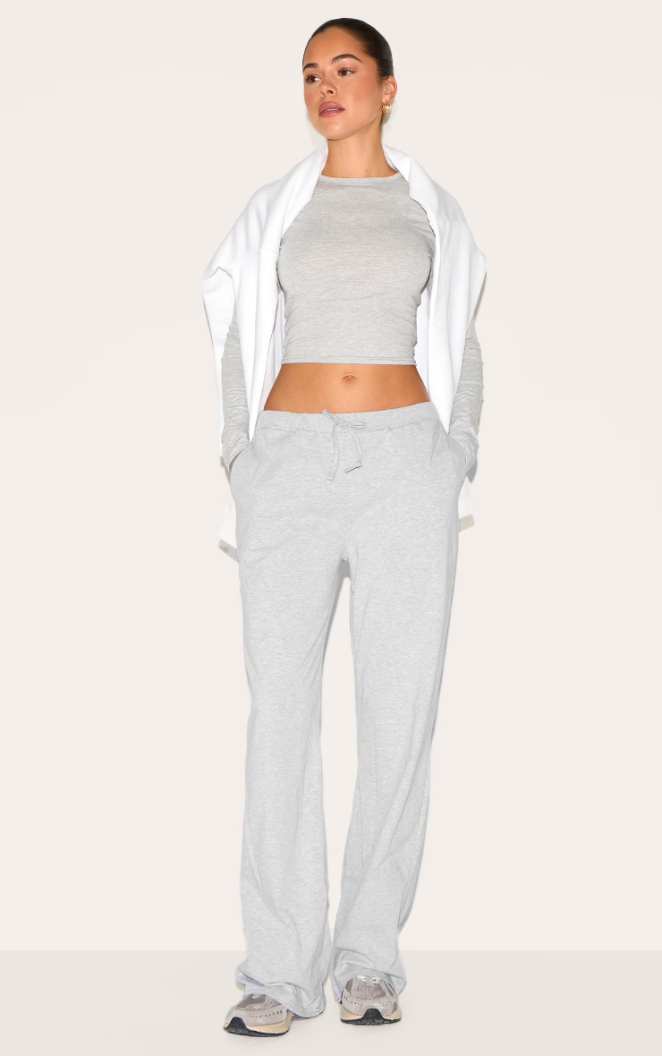 Ash Grey Cotton Jersey Long Sleeve Crew Neck Top 3 Ash Grey Cotton Jersey Long Sleeve Crew Neck Top