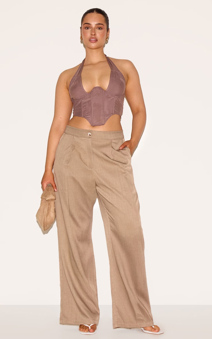 Shape Brown Double Layered Mesh Tie Neck Corset Top 6 Shape Brown Double Layered Mesh Tie Neck Corset Top