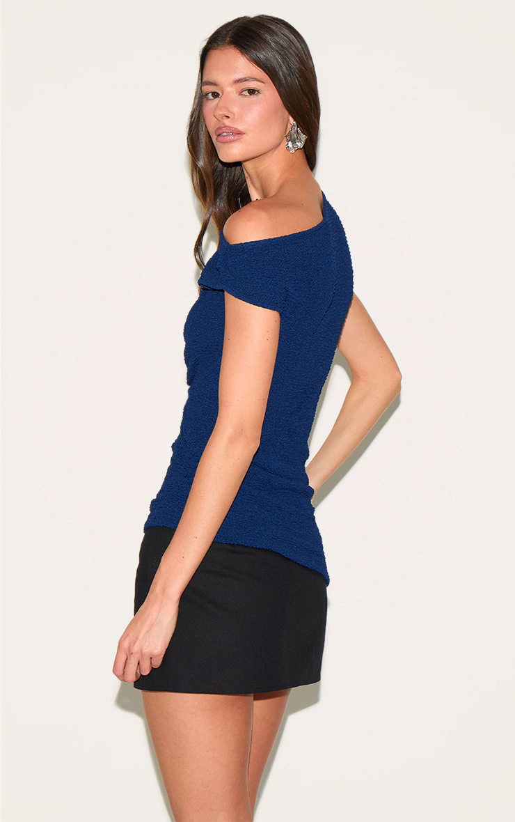Navy Textured Asymmetric Slouched Detail Long Top 5 Navy Textured Asymmetric Slouched Detail Long Top