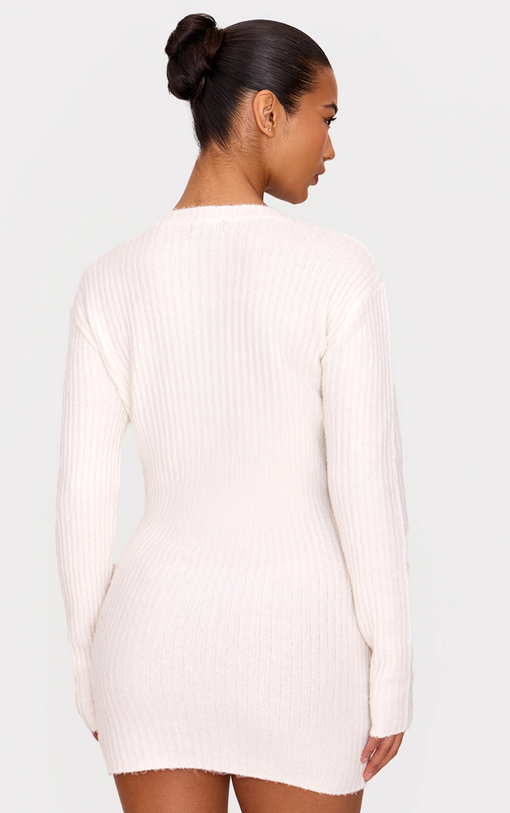 Cream Soft Textured Rib Knit Mini Dress 2 Cream Soft Textured Rib Knit Mini Dress