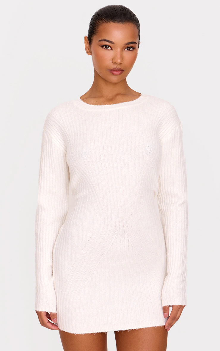 Cream Soft Textured Rib Knit Mini Dress 4 Cream Soft Textured Rib Knit Mini Dress