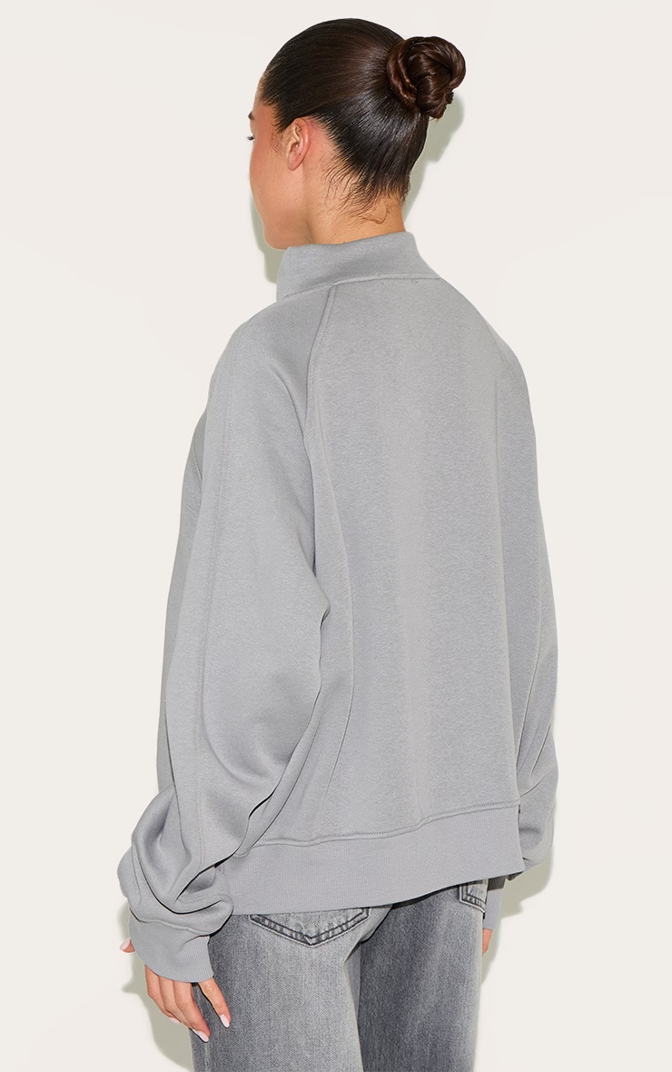 Grey Panel Detail Zip Up Pocket Oversized Sweatshirt 5 Grey Panel Detail Zip Up Pocket Oversized Sweatshirt
