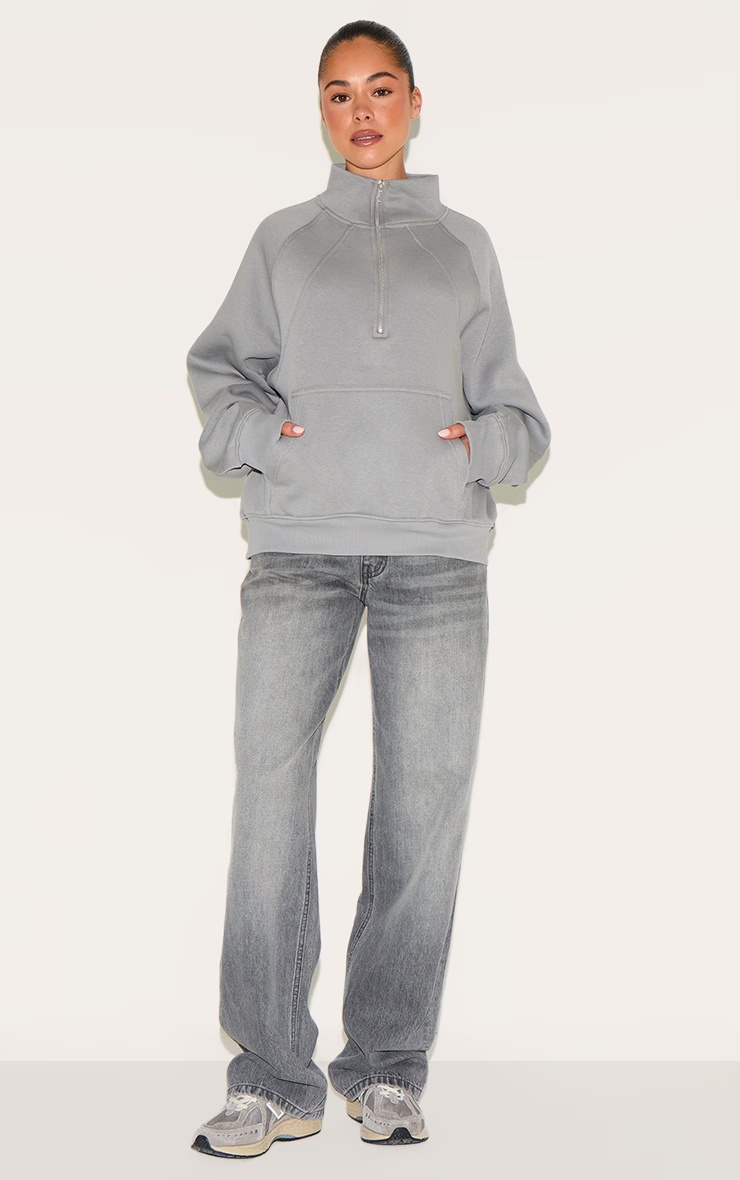 Grey Panel Detail Zip Up Pocket Oversized Sweatshirt 6 Grey Panel Detail Zip Up Pocket Oversized Sweatshirt