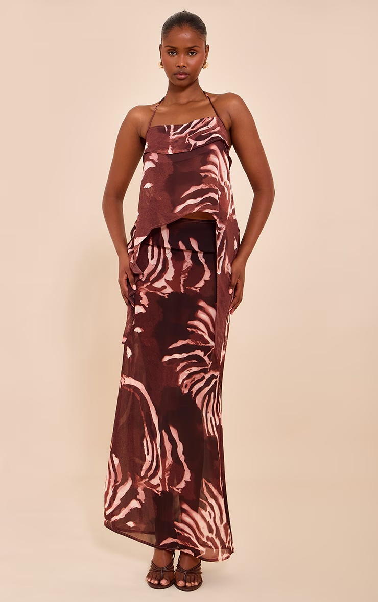 Brown Chiffon Floral Halterneck Strappy Top 6 Brown Chiffon Floral Halterneck Strappy Top