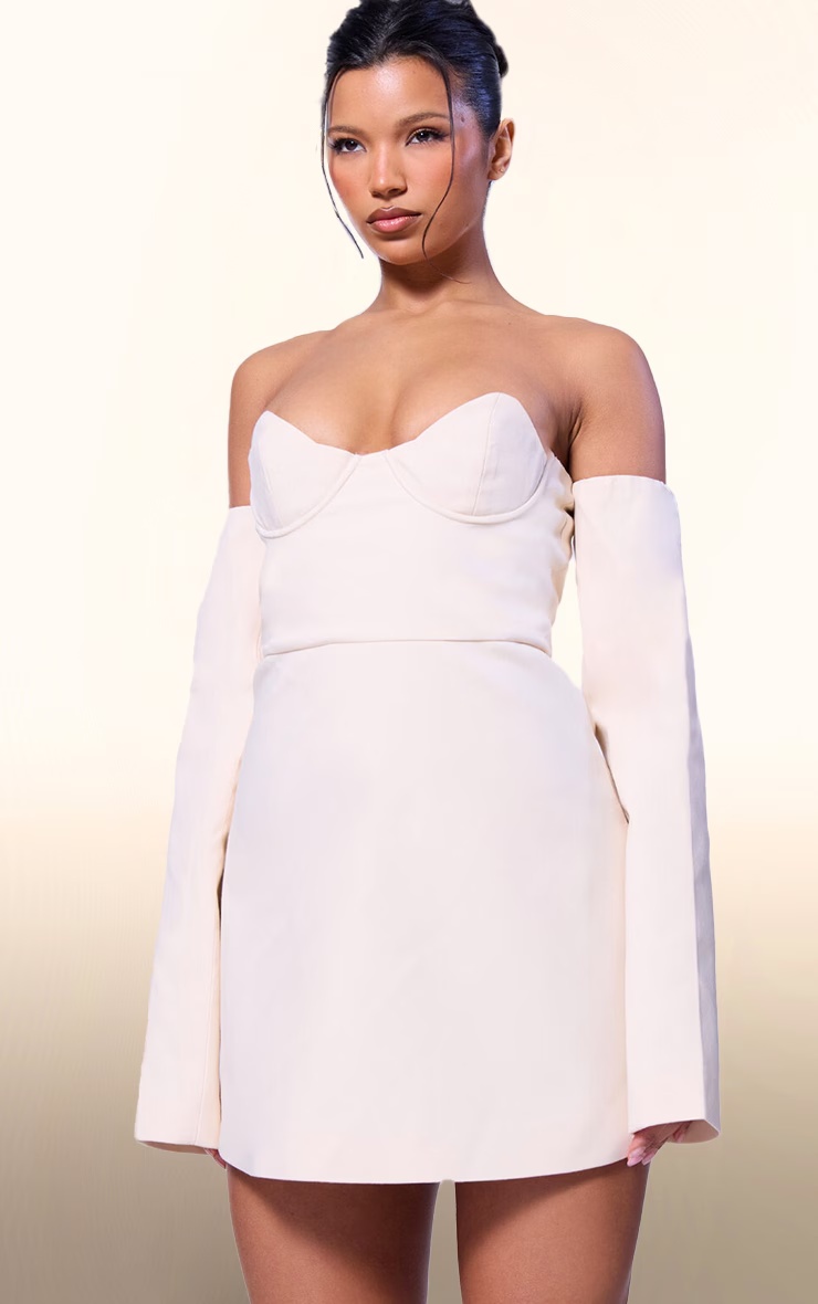 PLT Label Cream Bust Detail Tailored A-line Mini Dress 4 PLT Label Cream Bust Detail Tailored A-line Mini Dress
