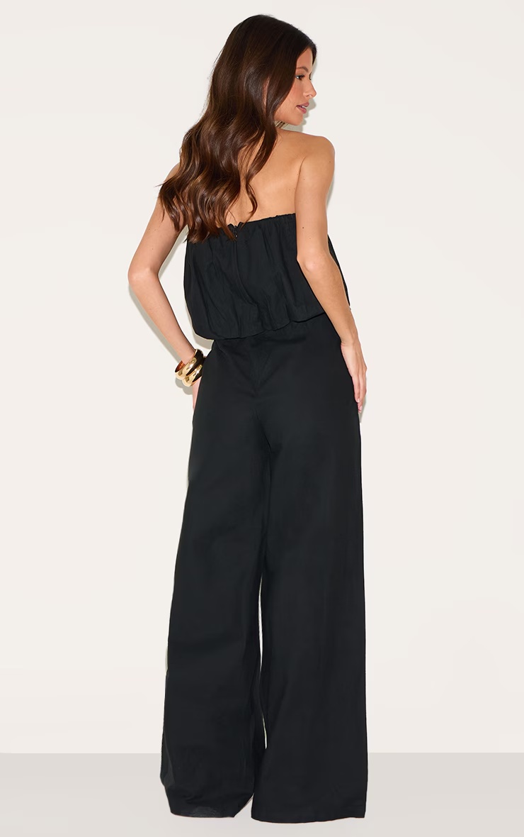 Black Cotton Puffball Bandeau Straight Leg Jumpsuit 5 Black Cotton Puffball Bandeau Straight Leg Jumpsuit