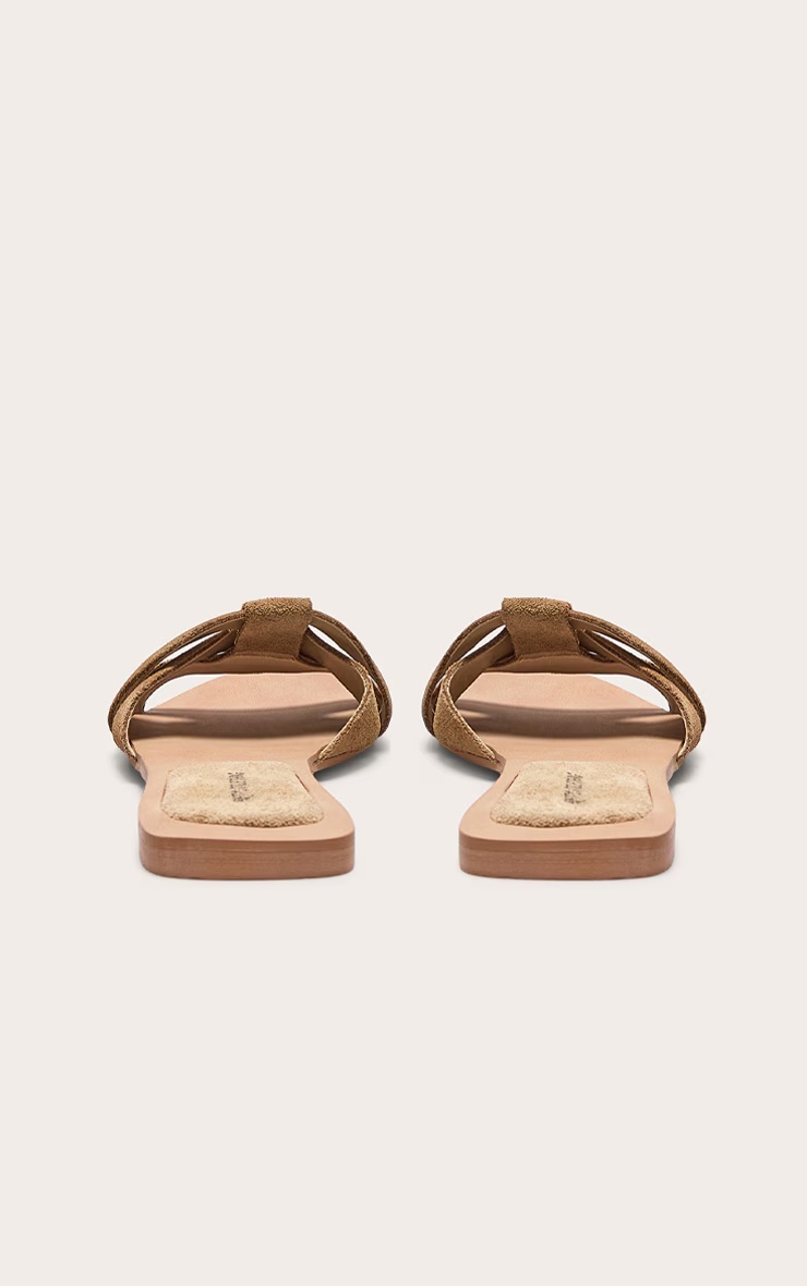 Beige Faux Suede Round Toe Flat Mule Sandals 3 Beige Faux Suede Round Toe Flat Mule Sandals