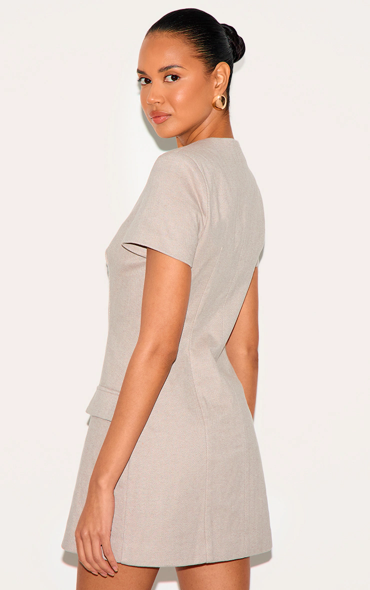 Mushroom Herringbone Tailored Short Sleeve Mini Dress 5 Mushroom Herringbone Tailored Short Sleeve Mini Dress
