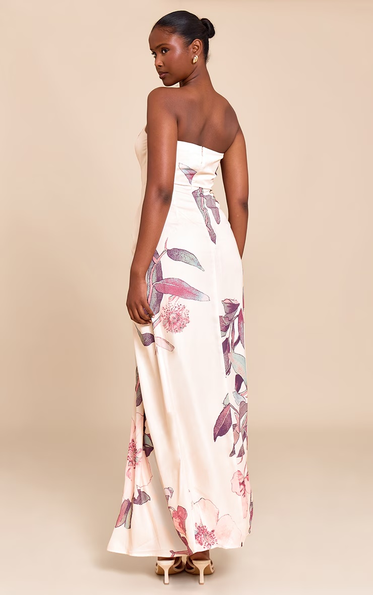 Stone Floral Bandeau Corset Drape Detail Maxi Dress 5 Stone Floral Bandeau Corset Drape Detail Maxi Dress