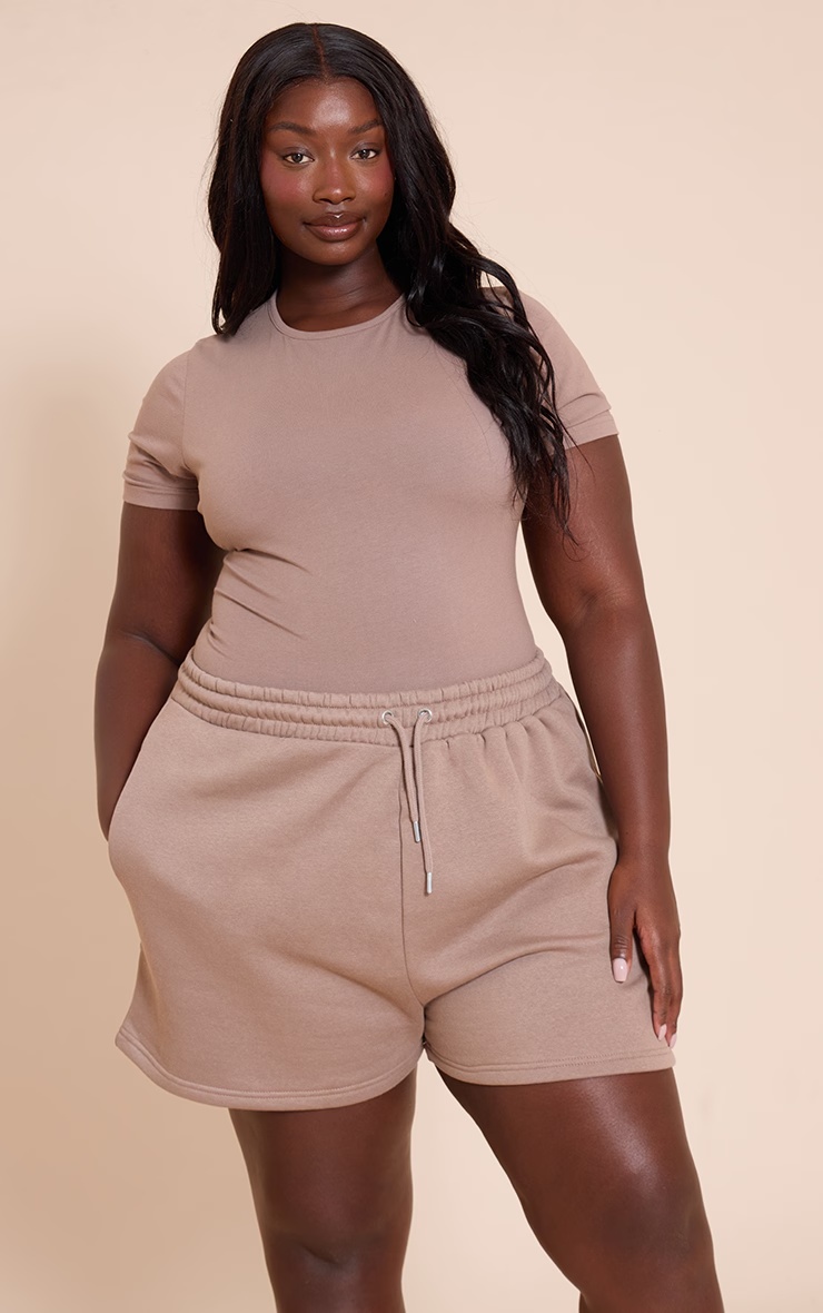 Plus Mocha Elasticated Waist Sweat Shorts