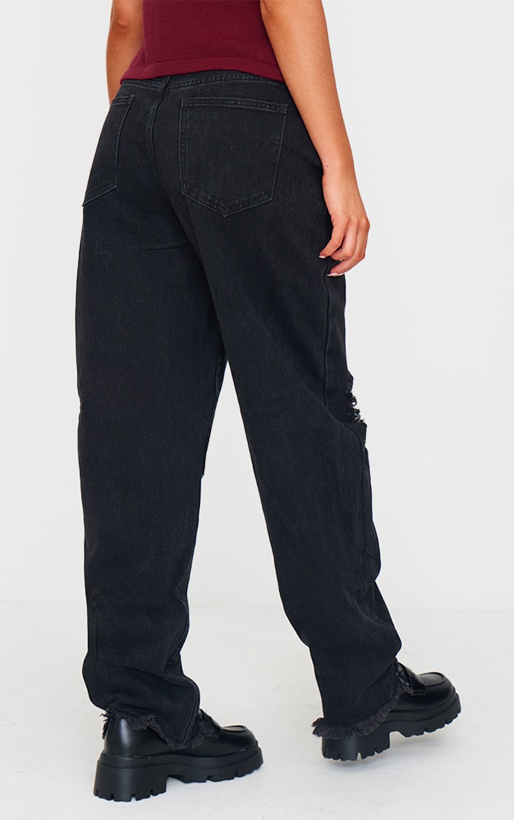 PRETTYLITTLETHING Washed Black Extreme Ripped Hem Boyfriend Jeans 3 PRETTYLITTLETHING Washed Black Extreme Ripped Hem Boyfriend Jeans
