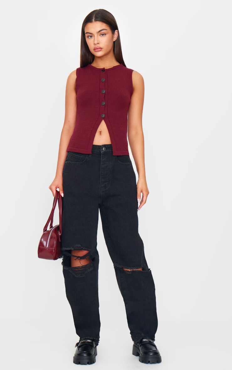 PRETTYLITTLETHING Washed Black Extreme Ripped Hem Boyfriend Jeans 4 PRETTYLITTLETHING Washed Black Extreme Ripped Hem Boyfriend Jeans