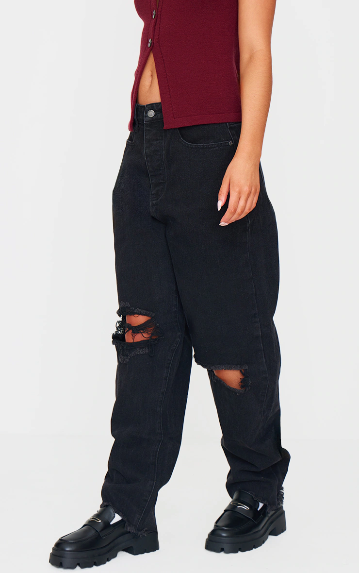PRETTYLITTLETHING Washed Black Extreme Ripped Hem Boyfriend Jeans 5 PRETTYLITTLETHING Washed Black Extreme Ripped Hem Boyfriend Jeans