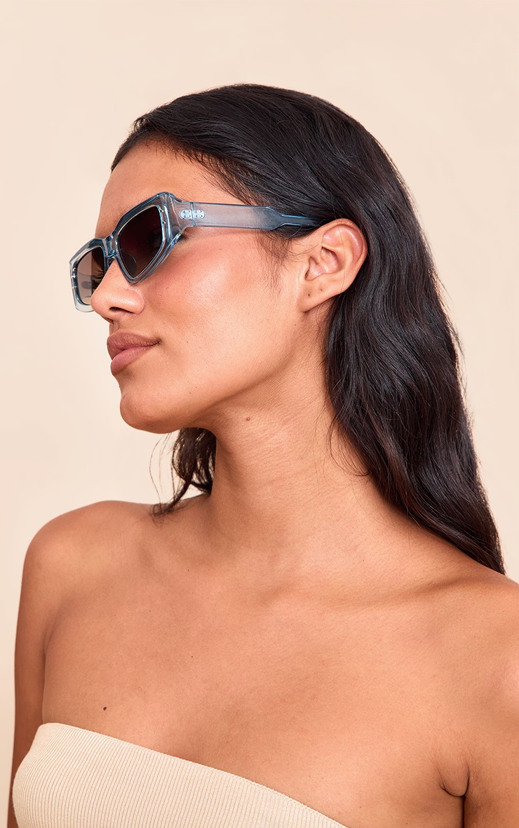 Aqua Crystal Square Angled Sunglasses