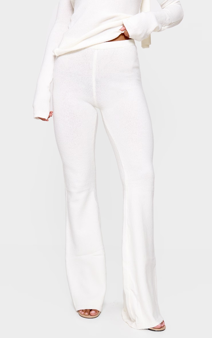 Cream Soft Knit Wide Leg Trousers 2 Cream Soft Knit Wide Leg Trousers