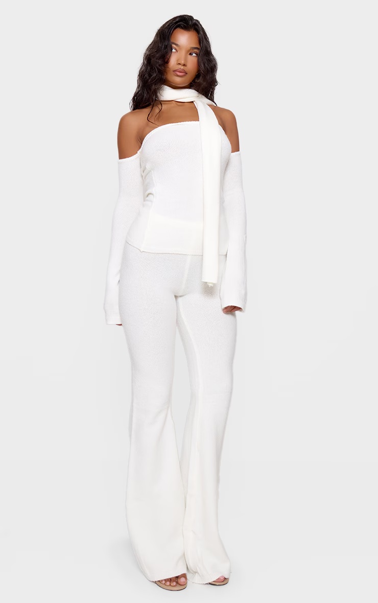 Cream Soft Knit Wide Leg Trousers 4 Cream Soft Knit Wide Leg Trousers